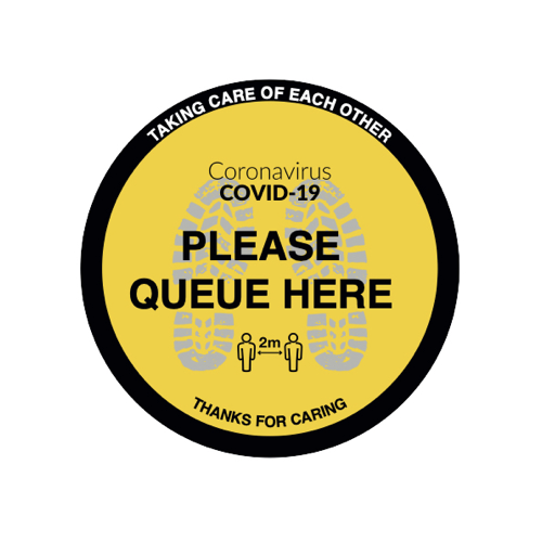 Covid-19 Please Queue Here Circular Floor Graphic 1