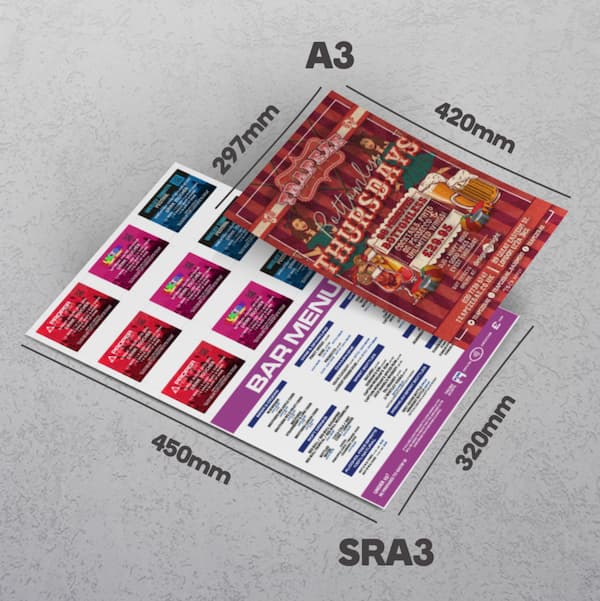 SRA3 Paper size against A3