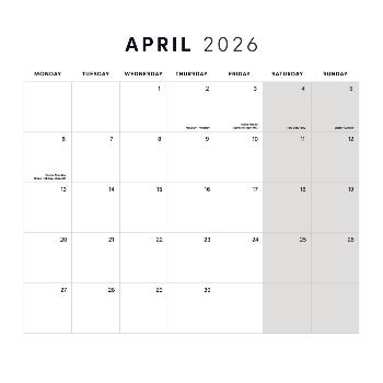 210x210mm Square Calendar