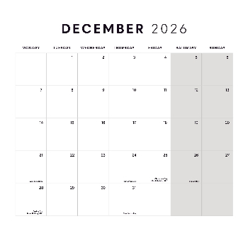 210x210mm Square Calendar