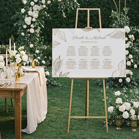 Gold Leaves Wedding Seating Plan Sign