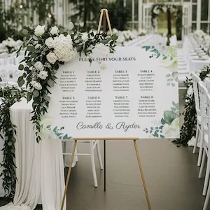 Fresh White and Green Eucalyptus Floral Wedding Table Plan