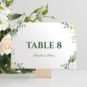 Fresh White and Green Floral Table Number