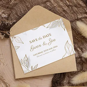 Gold Leaves Save The Date Card