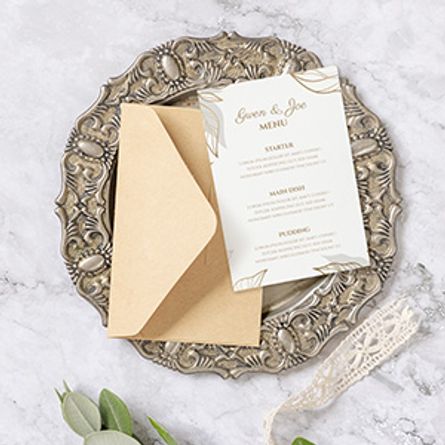 Personalised Gold Leaves Wedding Menu Printing
