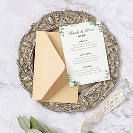 Fresh White and Green Floral wedding menu