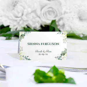 Fresh White and Green Floral place card