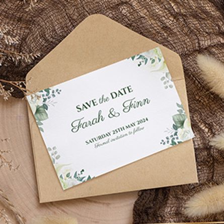 Fresh White and Green Floral Save The Date Card