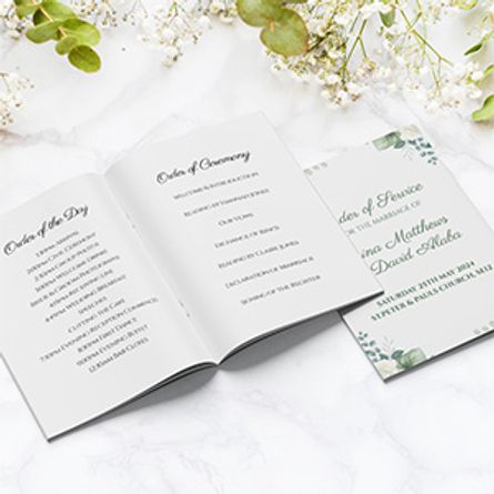 Fresh White and Green Floral Order of Service