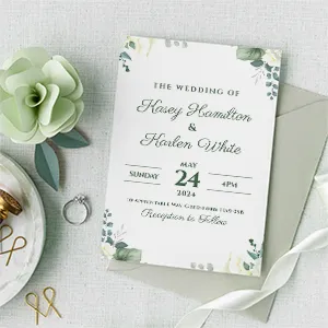 White & Green Floral Wedding Invitations