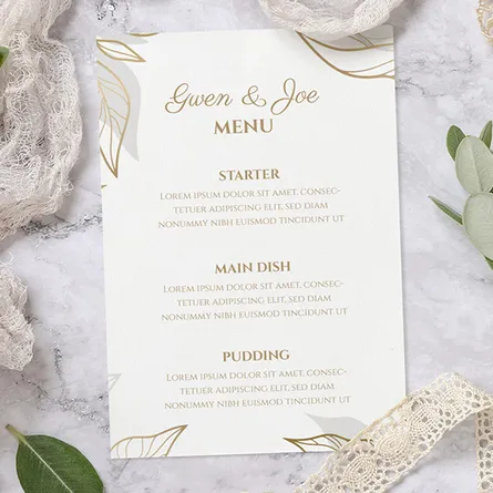 Gold leaf wedding menu