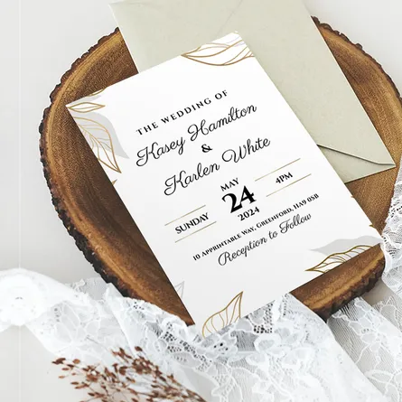 gold leaves wedding invitations