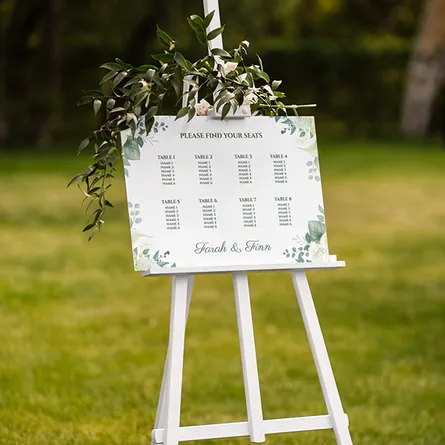 Green and White floral table plan