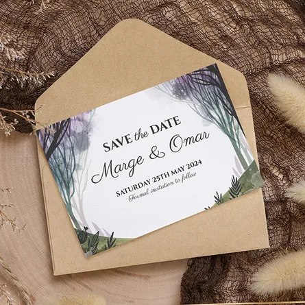 magical enchanted forest save the date card