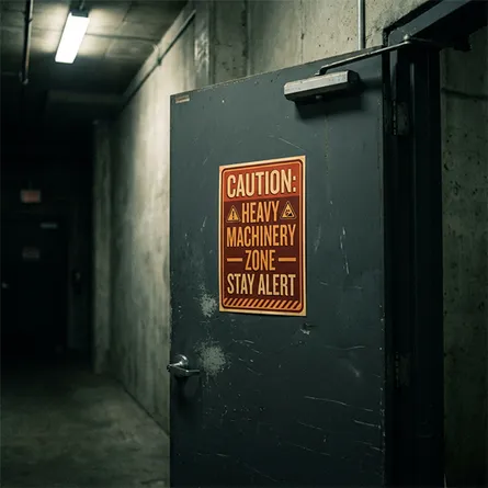 Magnetic Poster On Industrial Metal Door Warehouse