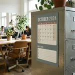 Magnetic Poster On Office Filing Cabinet Workspace