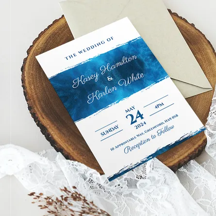 marine blue wedding invitations