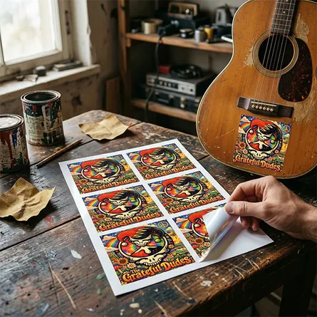 music festival square stickers on a sheet