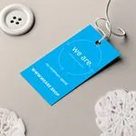 blue printed swing tag on recycled paper