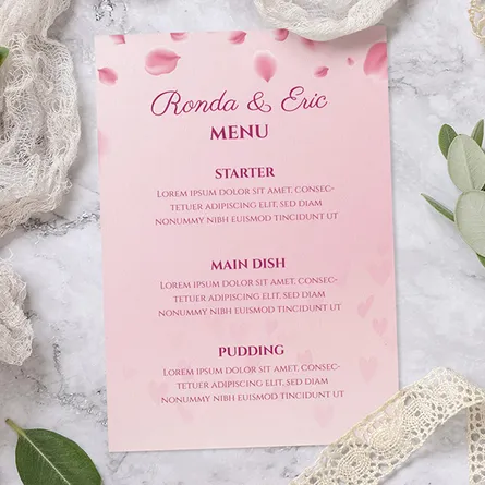 pink floral wedding menu