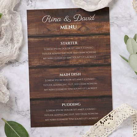 Personalised Rustic Wedding Menu Printing - UK