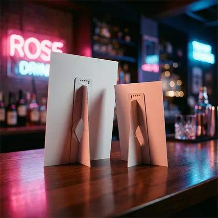 strut cards standing up on bar
