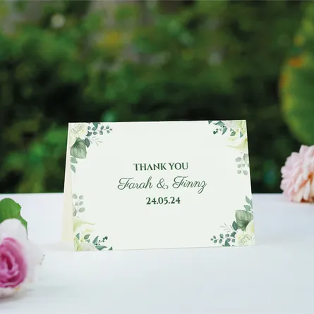 white and green wedding thank you cards