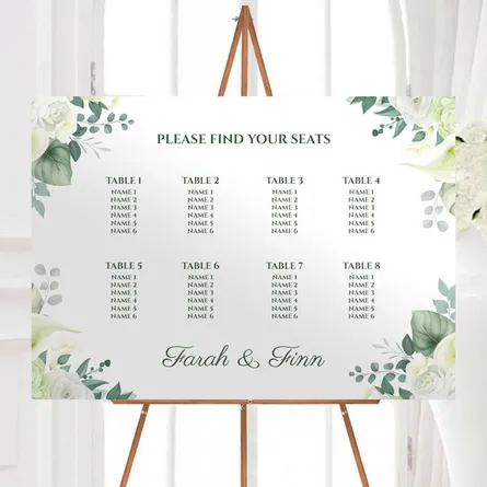 White and green floral table plan
