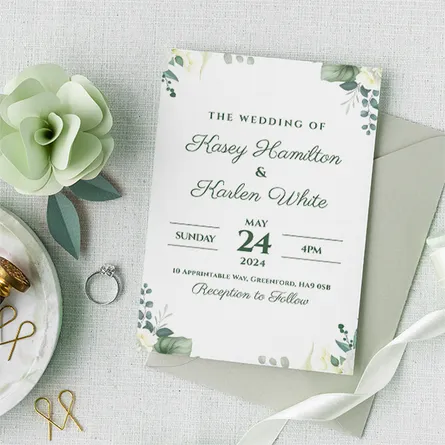 white green floral wedding invitations