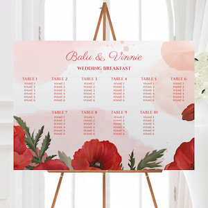 Bright Poppy Wedding Table Plan