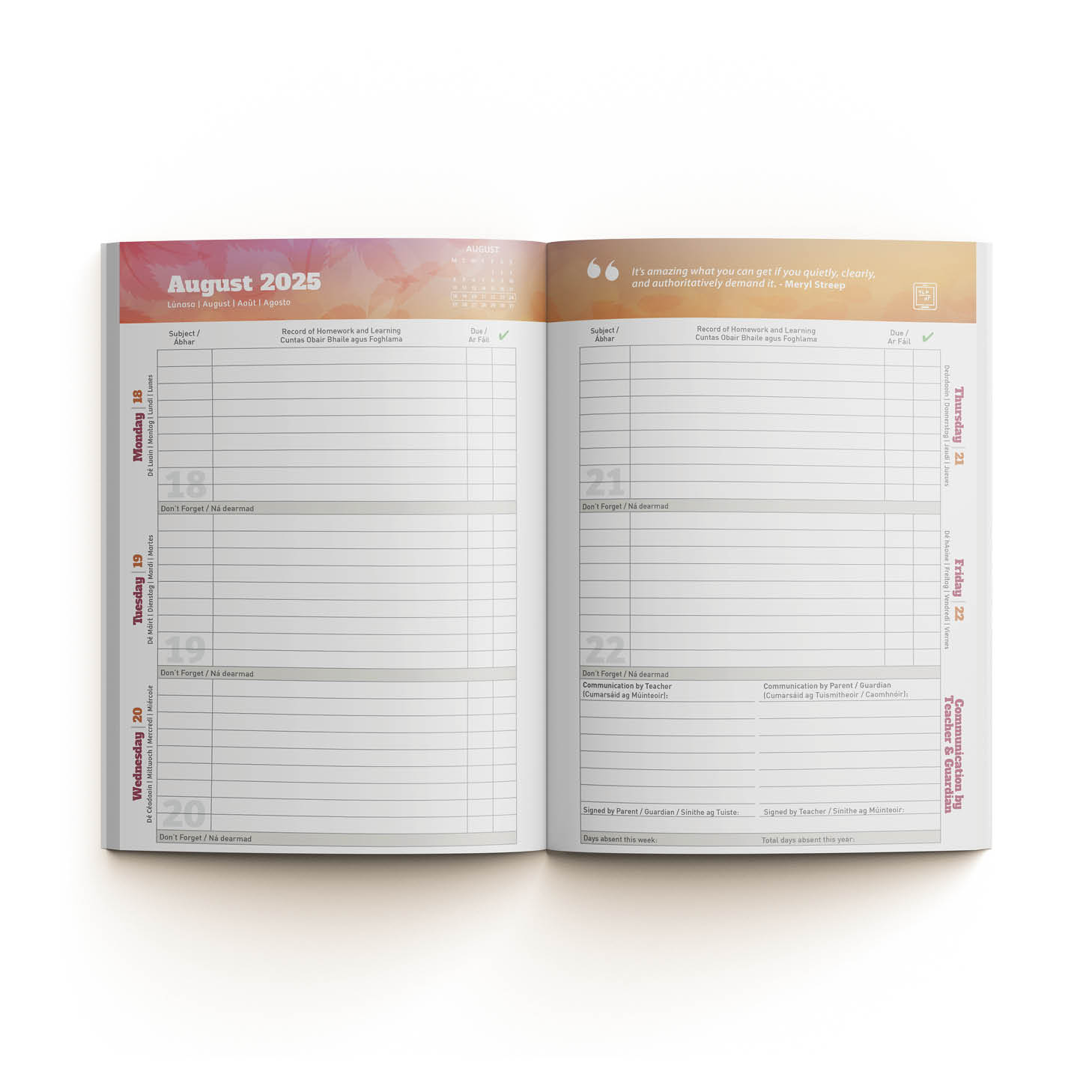 School Diary 2025-2026 2-Page Spread
