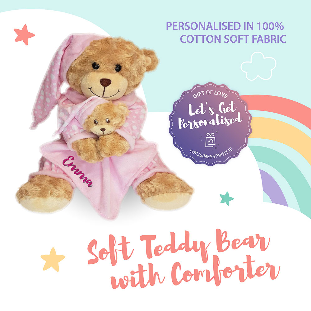 Personalised Teddy Bear Personalised Soft Teddy Bear with Comforter