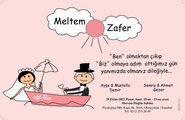 Çizgi Karakter Tasarımlı Düğün Davetiyesi-1012