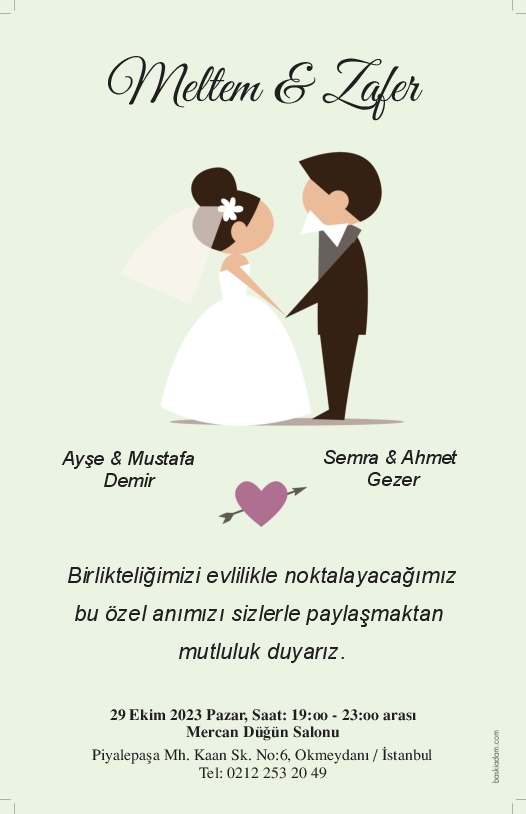 Gelin Damat Figürlü Düğün Davetiyesi-1027