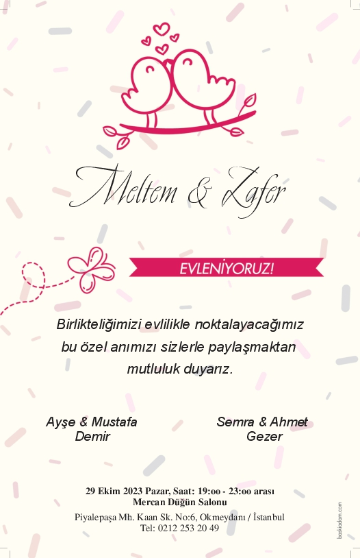 Kuş Karikatürlü Düğün Davetiyesi-1028