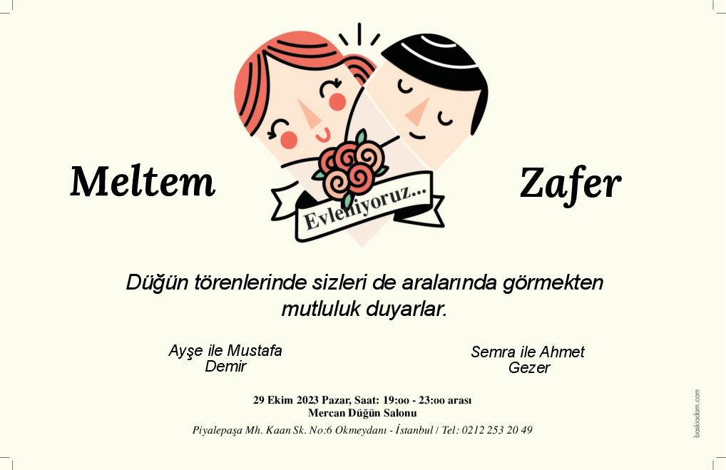Gelin Damat Karakterli Düğün Davetiyesi-1036