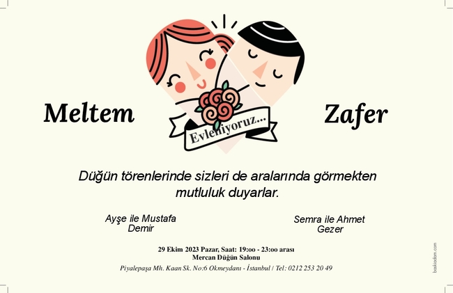 Gelin Damat Karakterli Düğün Davetiyesi-1036