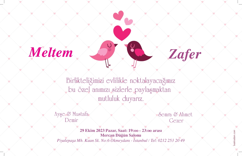 Kalpli,Kuşlu Düğün Davetiyesi-1039