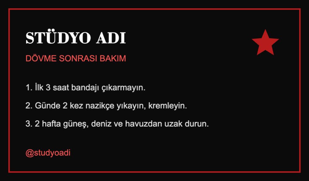 Dövme Bakım Kartı