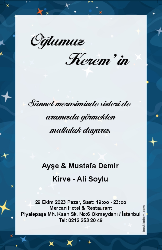 Mavi Yıldızlı Sünnet Davetiyesi