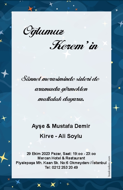 Mavi Yıldızlı Sünnet Davetiyesi