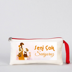 Anneler gününe özel Baskılı Clutch Makyaj Çantası