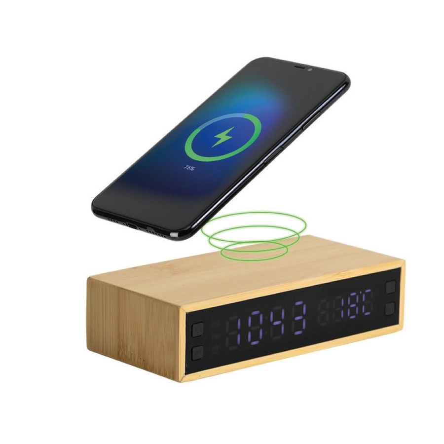 Wireless Mobil Şarj Cihazı & Bambu Dijital Masa Saati – 3’ü 1 Arada Promosyon Cihaz 3