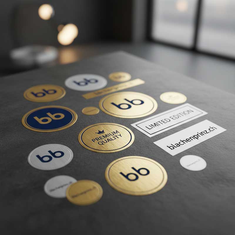 Aufkleber mit Gold- und Silberfolie bedruckt