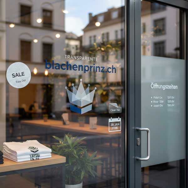 Schaufenster mit verschiedenen Aufkleberarten
