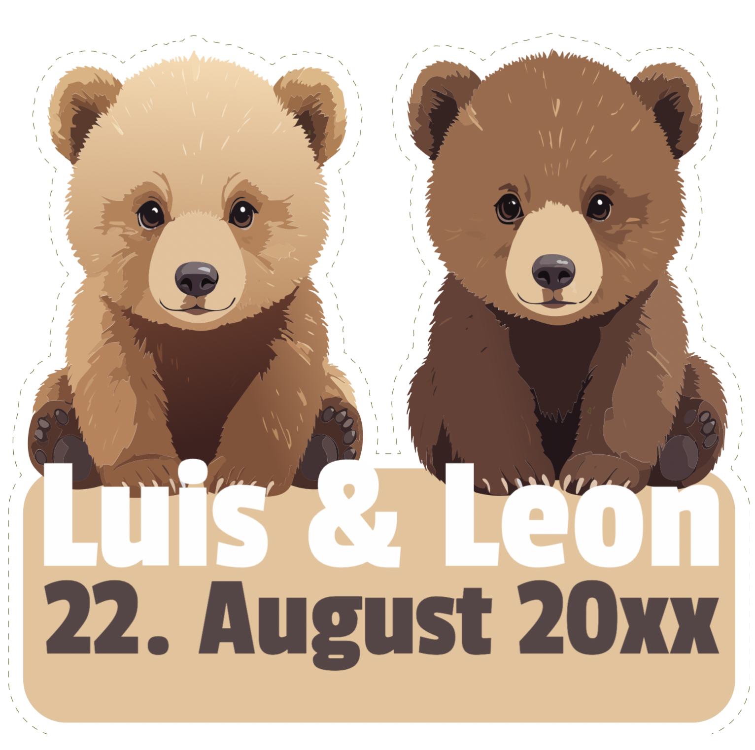 Doppeltes Glück: Personalisierte Geburtstafel "Bären" für Zwillinge