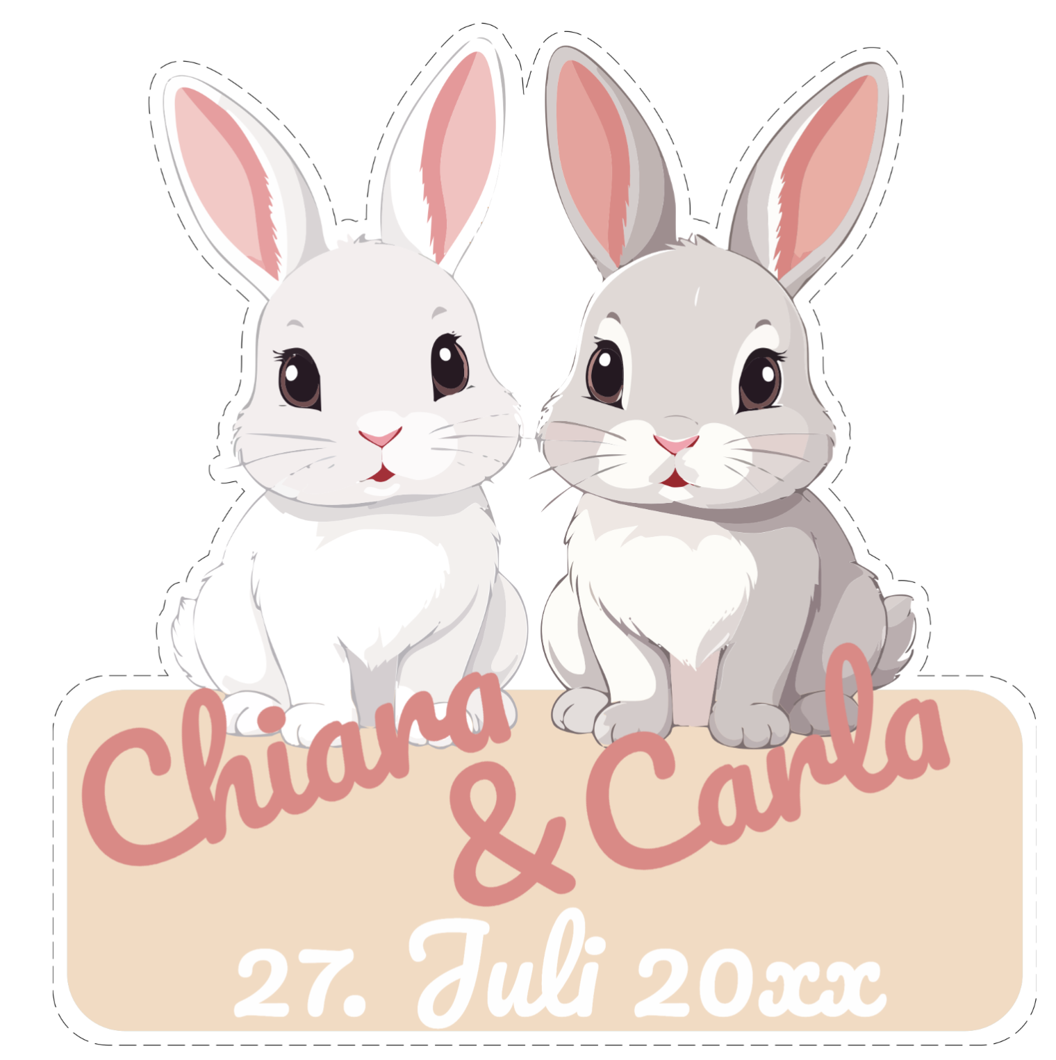 Geburtstafel Zwillinge Hase – Ein herzliches Willkommen für zwei kleine Wunder