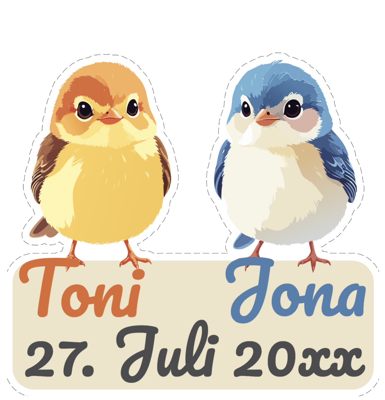Geburtstafel Zwillinge Vögel – Zwei kleine Glücksvögel sind gelandet