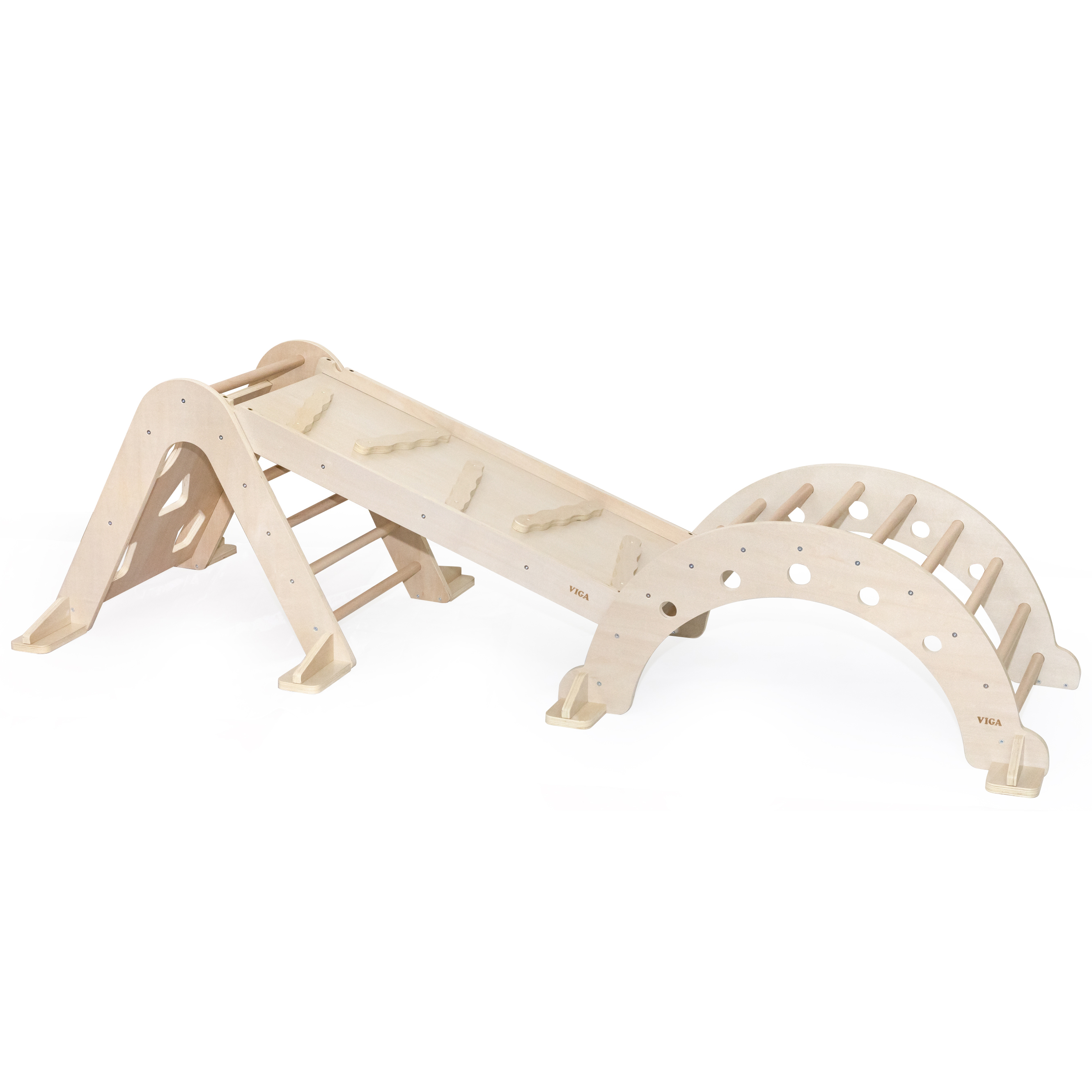 Klettergerüst Komplett-Set Indoor – 3-in-1 Montessori Spielplatz aus Holz