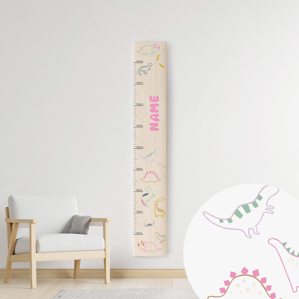 Personalisierte Holz-Messlatte dino paradise – Ein prähistorisches Abenteuer für das Kinderzimmer